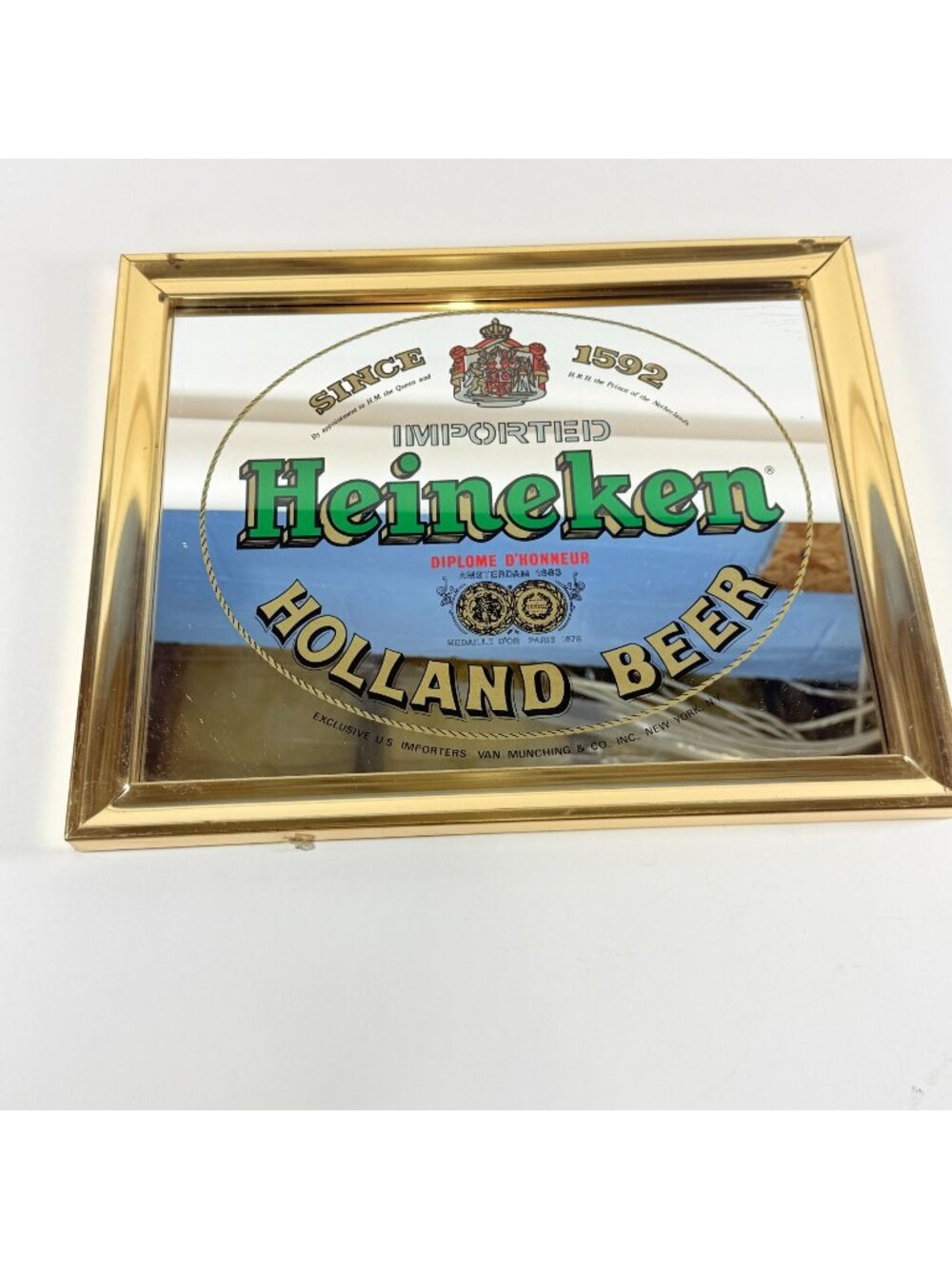 Heineken Vintage Gold Holland Beer Wall Mirror Sign 13.75" x 16.75"